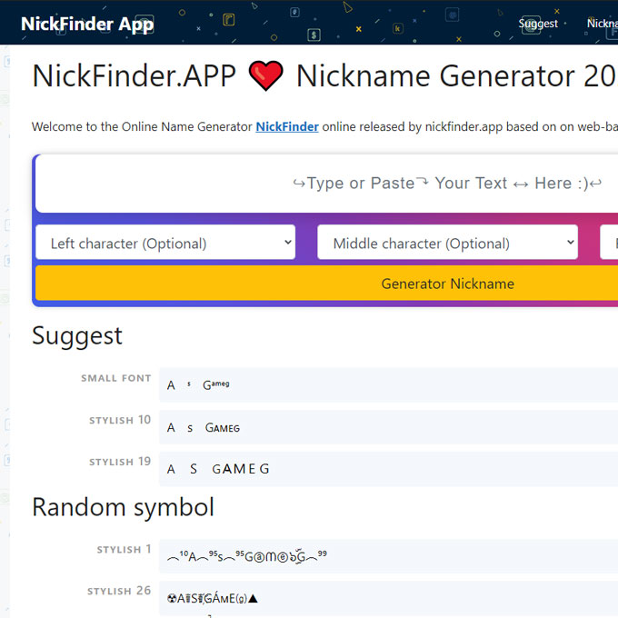 Screen Website Nickfinder.App