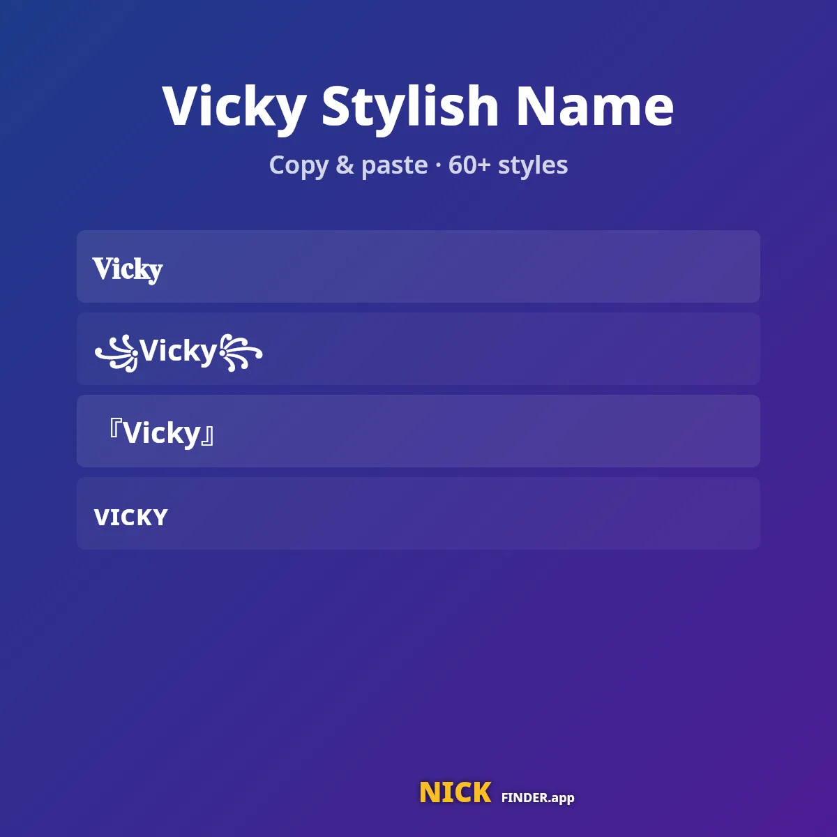 Vicky stylish name in fancy letters and symbol frames to copy and paste