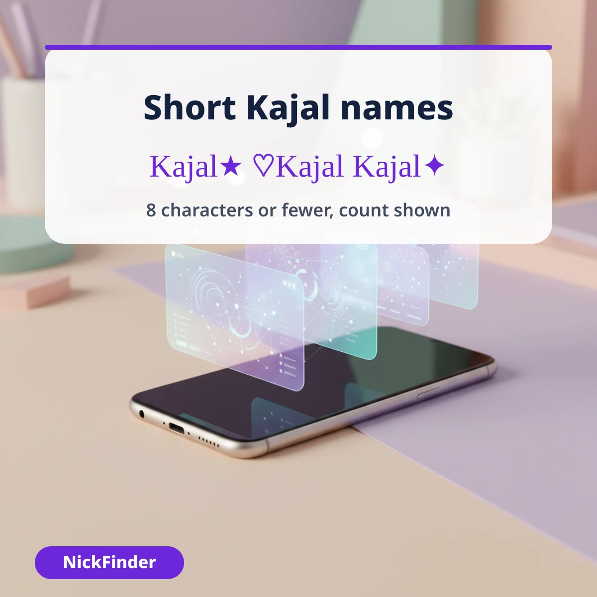Short Kajal names for Free Fire and BGMI with the character count shown