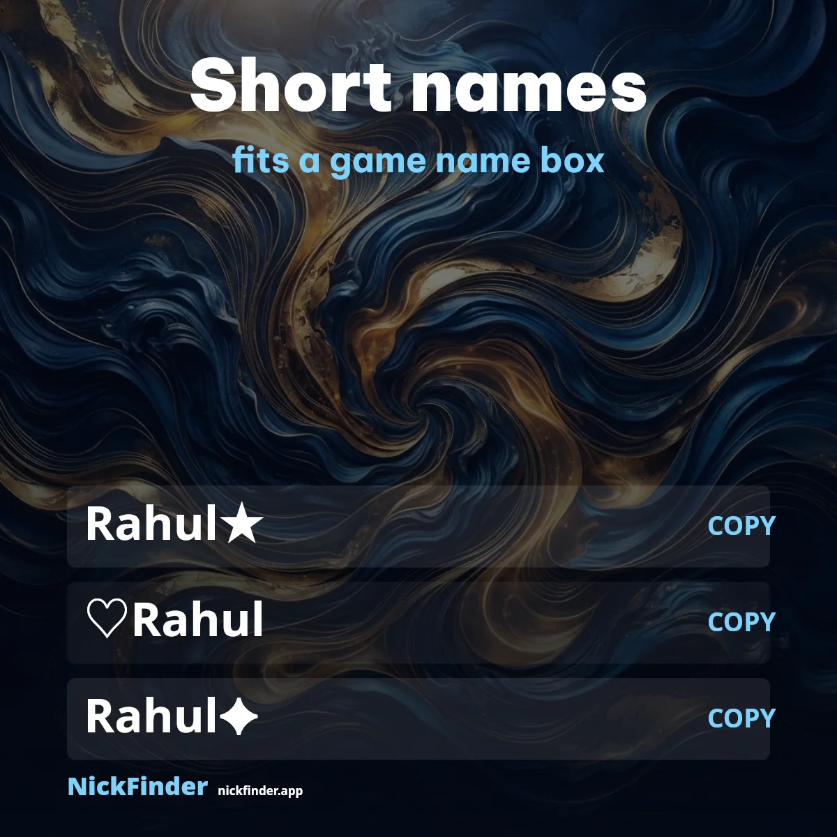 Short names for game name boxes