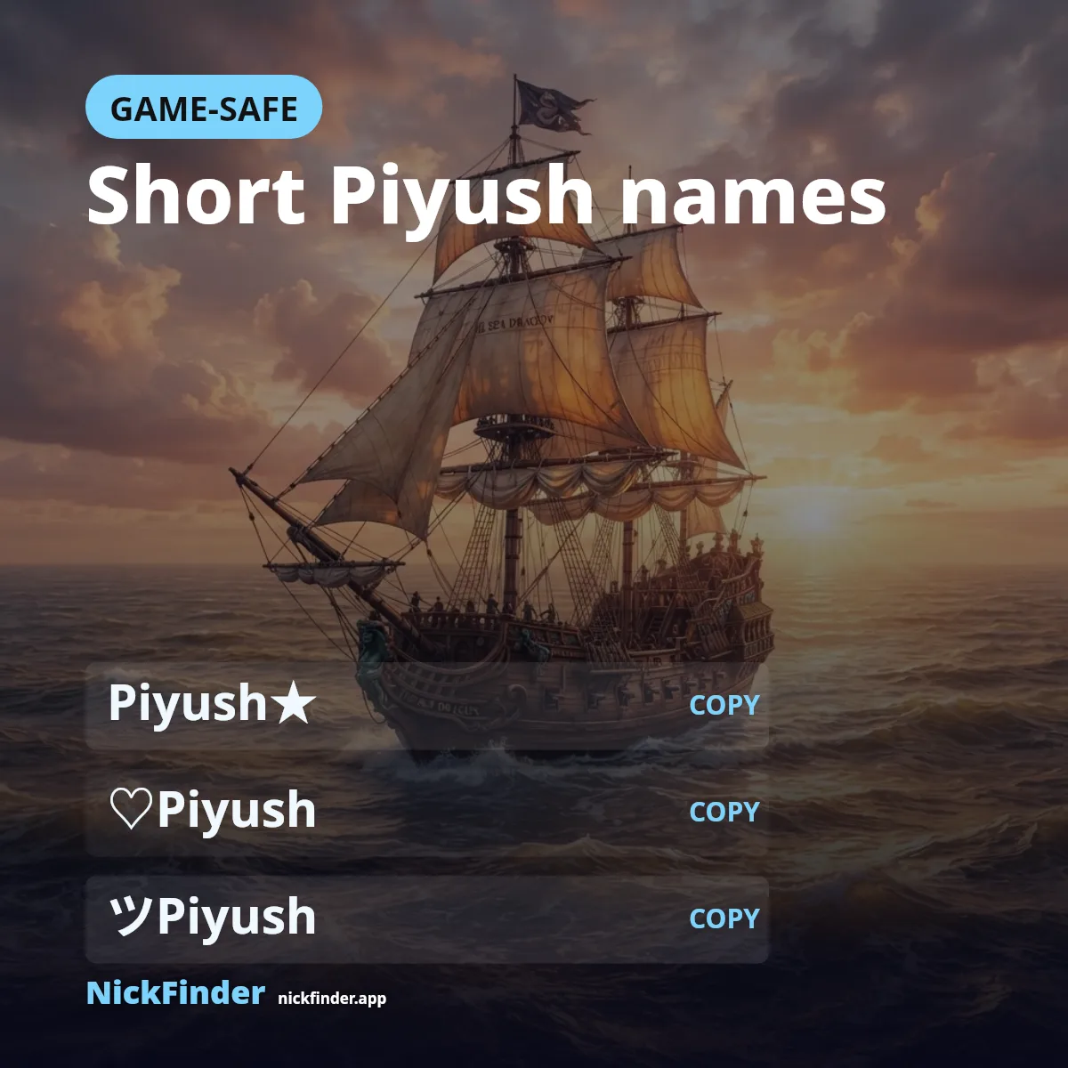 Short Piyush names for Free Fire and BGMI with the character count shown