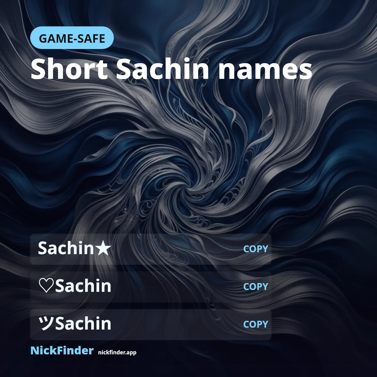 Short Sachin names for Free Fire and BGMI with the character count shown